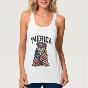 Patriotisk Bulldog 'Merica Vintage Vector T-Shirt Linne Med Racerback