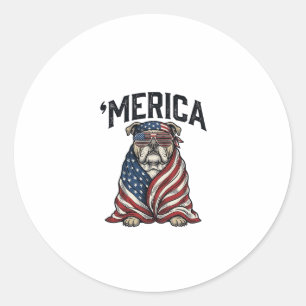 Patriotisk Bulldog 'Merica Vintage Vector T-Shirt  Runt Klistermärke