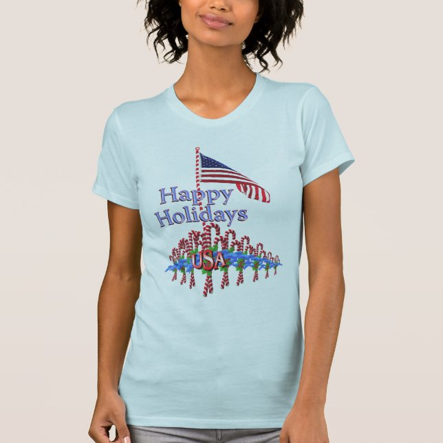 Patriotisk candy canedamskjorta tee shirt (Framsida)