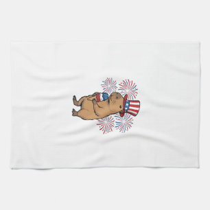 Patriotisk Capybara Glass Isbrytare Eldshow Tröja Kökshandduk
