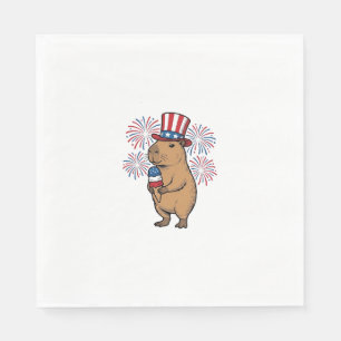 Patriotisk Capybara Glass Strålande Eldshow T-Shir Pappersservett
