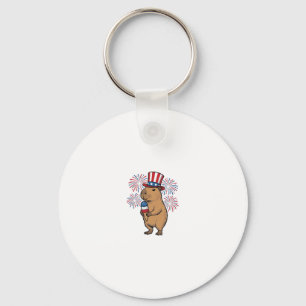 Patriotisk Capybara Glass Strålkastare T-Shirt Des Nyckelring