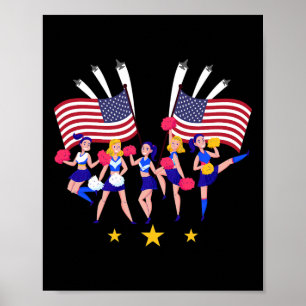 Patriotisk Cheer Grupp Cheerleader Usa Flagga Chee Poster