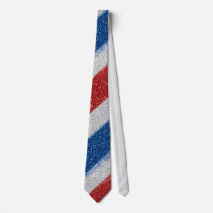 Patriotisk Chevron Röd Vit Blå Glitter Ränder Slips