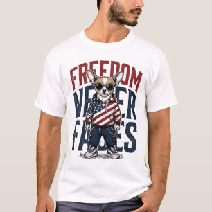 Patriotisk Chihuahua Frihet Vintage Hund T-Shirt D