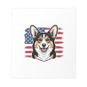 Patriotisk Corgi Amerikansk Flagga Vintage Vektor  Anteckningsblock