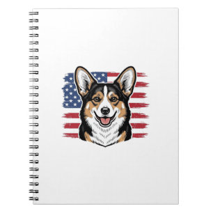 Patriotisk Corgi Amerikansk Flagga Vintage Vektor  Anteckningsbok