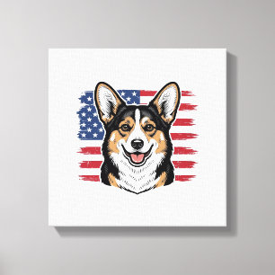 Patriotisk Corgi Amerikansk Flagga Vintage Vektor Canvastryck
