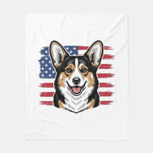 Patriotisk Corgi Amerikansk Flagga Vintage Vektor  Fleecefilt