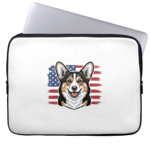 Patriotisk Corgi Amerikansk Flagga Vintage Vektor Laptop Fodral