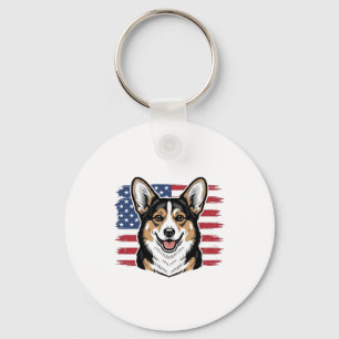 Patriotisk Corgi Amerikansk Flagga Vintage Vektor Nyckelring