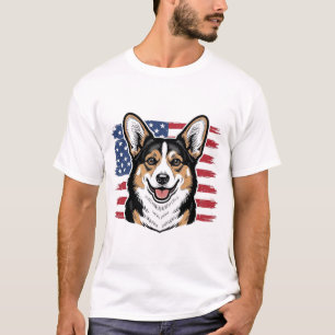 Patriotisk Corgi Amerikansk Flagga Vintage Vektor T Shirt