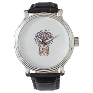 Patriotisk Corgi Fyrverkeri Hund Vektor Design_1 Armbandsur