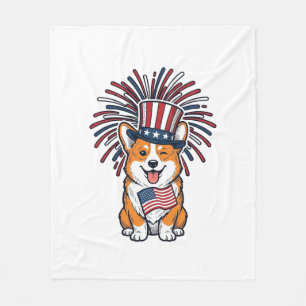 Patriotisk Corgi Fyrverkeri Hund Vektor Design_1 Fleecefilt