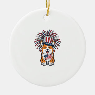 Patriotisk Corgi Fyrverkerier Hund Vektor Design_1 Julgransprydnad Keramik