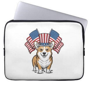 Patriotisk Corgi Hund Vintage Gravyr T-Shirt Desig Laptop Fodral