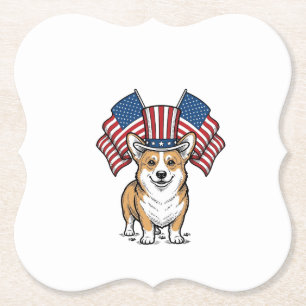 Patriotisk Corgi Hund Vintage Gravyr T-Shirt Desig Underlägg Papper