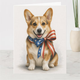 Patriotisk Corgi Välkomstkort | Amerikansk Flagga  Kort