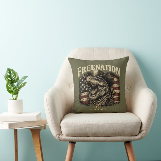 Patriotisk Cowboy Dinosaur Amerikansk Flagga  Kudde (Stol)
