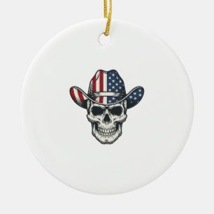Patriotisk Cowboy Kallels Gravyr T-shirt_1 Julgransprydnad Keramik