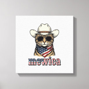 Patriotisk Cowboy Katt Mewica Vintage Vektor Desig Canvastryck