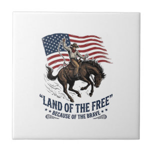 Patriotisk Cowboy Land Av De Fria Västerländsk Trö Kakelplatta