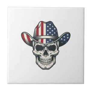 Patriotisk Cowboy Skalle Vintage Gravyr Tröja_1 Kakelplatta