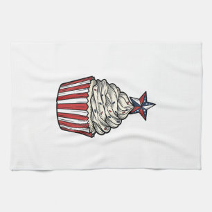 Patriotisk Cupcake Vintage Gravyr Fjärde Juli Kökshandduk