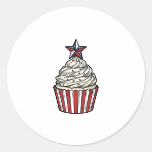 Patriotisk Cupcake Vintage Gravyr Fjärde Juli Runt Klistermärke