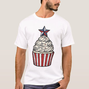 Patriotisk Cupcake Vintage Gravyr Fjärde Juli T Shirt
