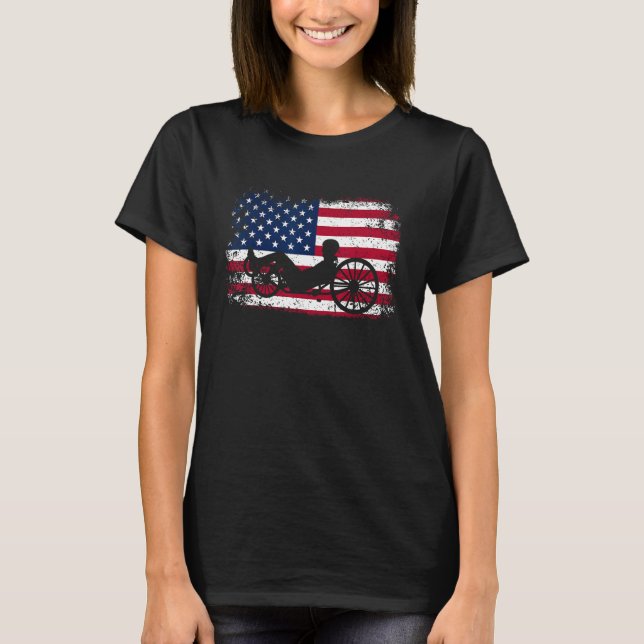 Patriotisk cyklist 4 juli USA Flagga liggande C T Shirt (Framsida)