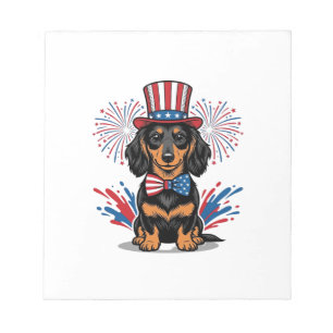 Patriotisk Dachshund Fyrverkerier Vintage Vektor A Anteckningsblock
