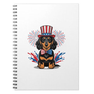 Patriotisk Dachshund Fyrverkerier Vintage Vektor A Anteckningsbok