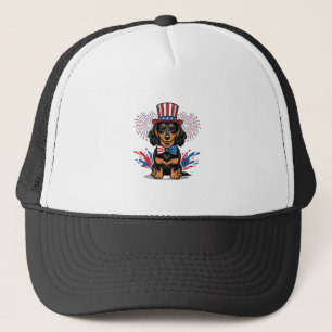 Patriotisk Dachshund Fyrverkerier Vintage Vektor A Keps