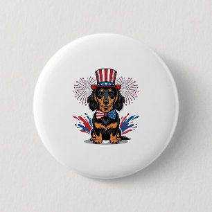 Patriotisk Dachshund Fyrverkerier Vintage Vektor A Knapp