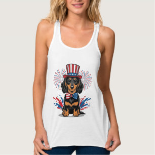 Patriotisk Dachshund Fyrverkerier Vintage Vektor A Linne Med Racerback