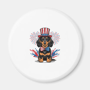 Patriotisk Dachshund Fyrverkerier Vintage Vektor A Magnet