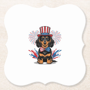 Patriotisk Dachshund Fyrverkerier Vintage Vektor A Underlägg Papper