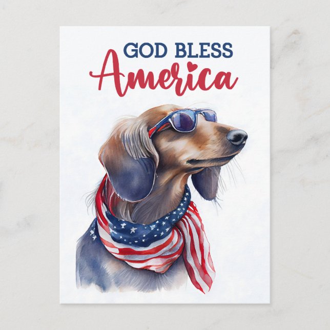 Patriotisk Dachshund, Gud välsigne Amerika vykort (Framsida)