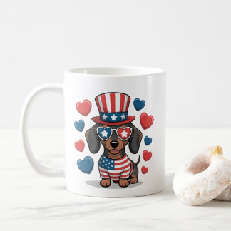 Patriotisk Dachshund Hund Älskare USA Stolthet 4:e Kaffemugg