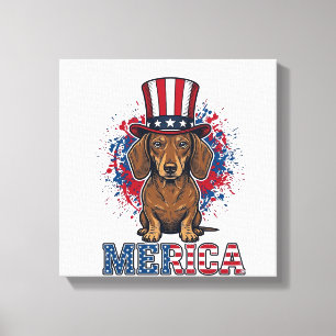 Patriotisk Dachshund Merica Vintage Hund T-Shirt_1 Canvastryck