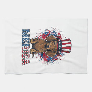 Patriotisk Dachshund Merica Vintage Hund T-Shirt_1 Kökshandduk