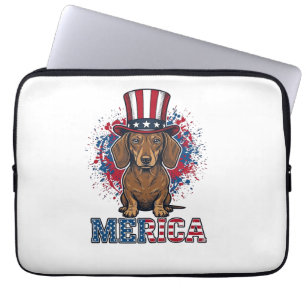 Patriotisk Dachshund Merica Vintage Hund T-shirt_1 Laptop Fodral