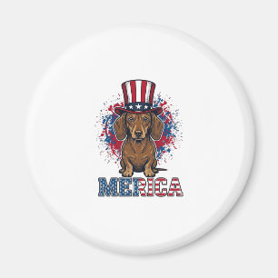 Patriotisk Dachshund Merica Vintage Hund T-Shirt_1 Magnet