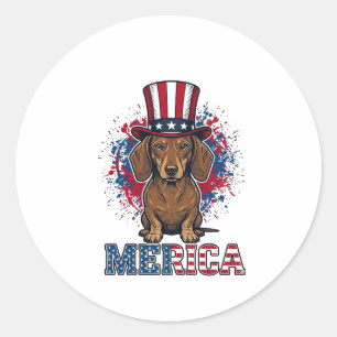 Patriotisk Dachshund Merica Vintage Hundtröja_1 Runt Klistermärke