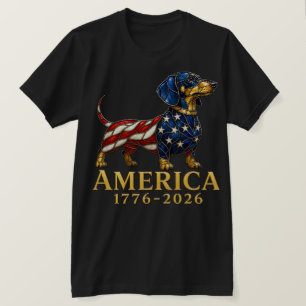Patriotisk Dachshund USA 1776-2026 Glasmosaik T Shirt