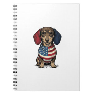 Patriotisk Dachshund Vintage Gravyr Vektor Design Anteckningsbok