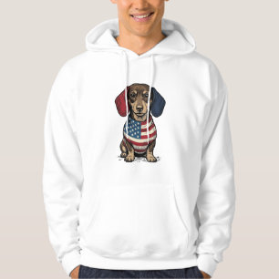 Patriotisk Dachshund Vintage Gravyr Vektor Design Hoodie