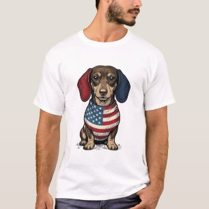 Patriotisk Dachshund Vintage Gravyr Vektor Design T Shirt