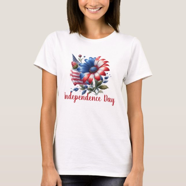 Patriotisk Daisy och amerikansk Flagga T Shirt (Framsida)